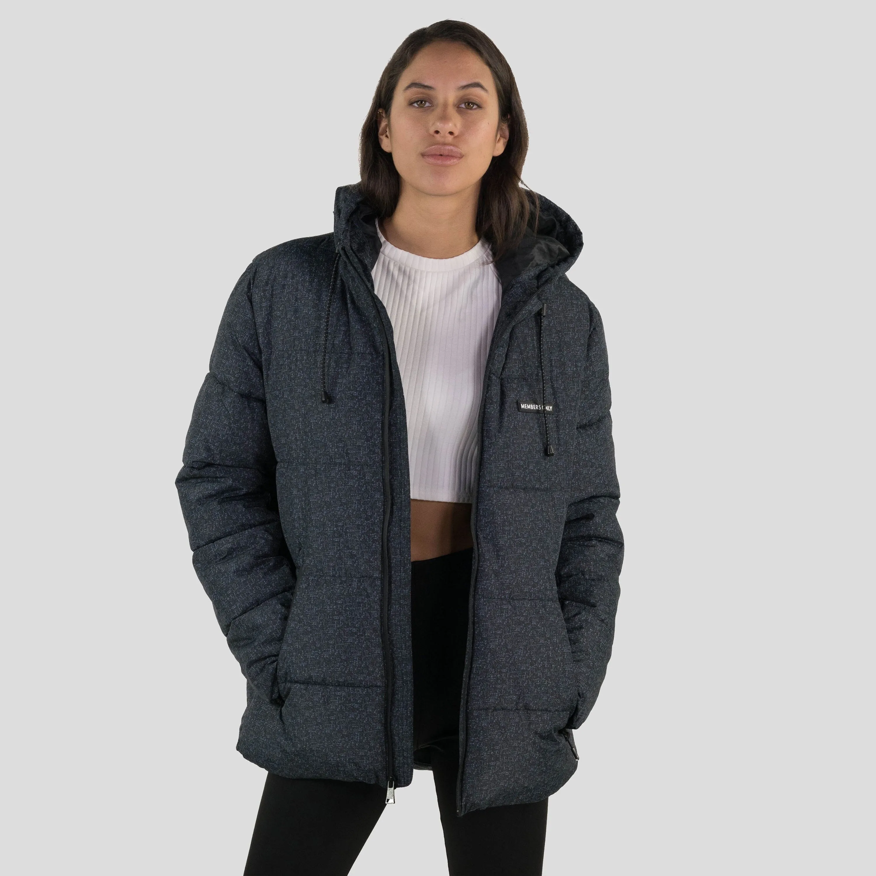 Members Only Women's Heather Print Puffer Oversized Jacket