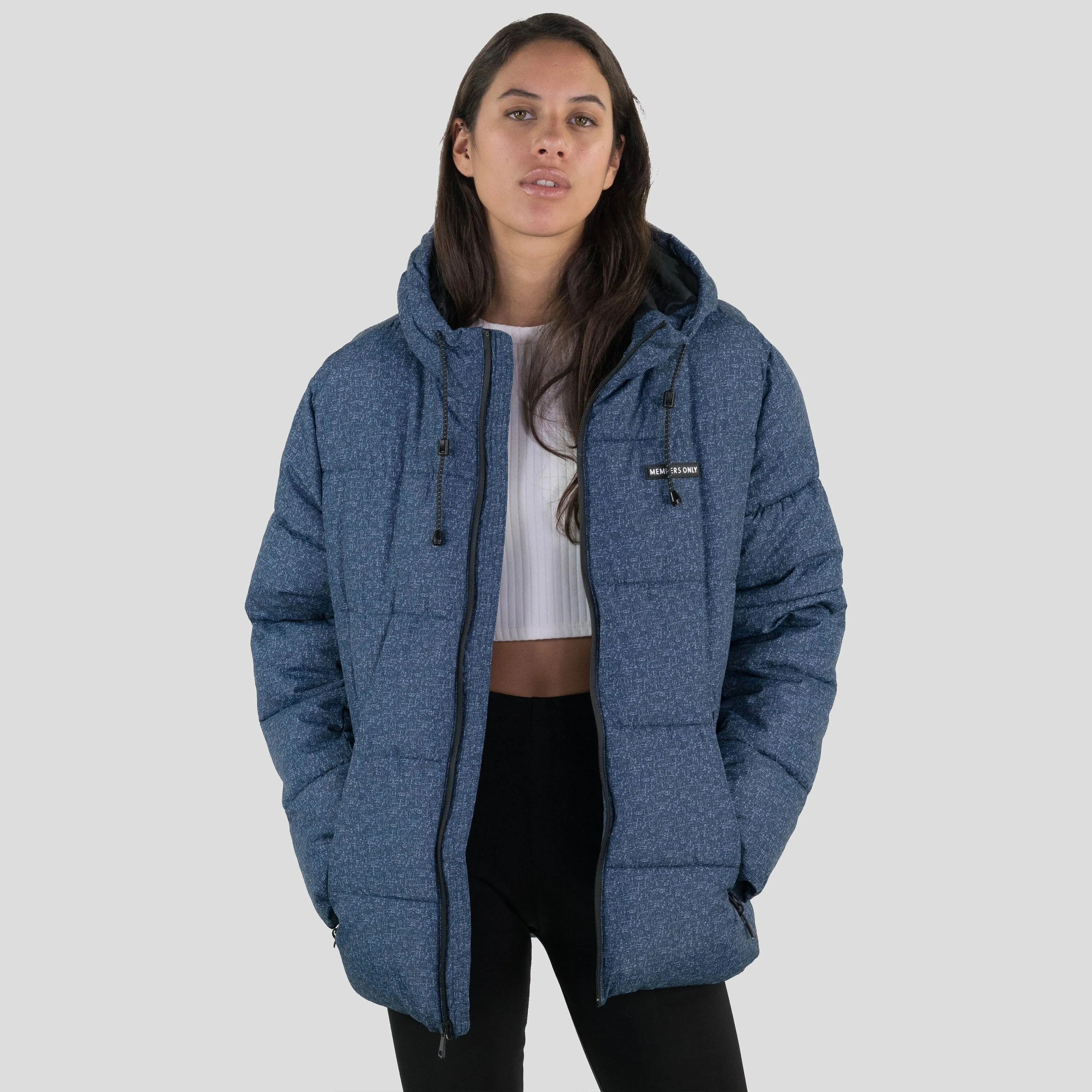 Members Only Women's Heather Print Puffer Oversized Jacket