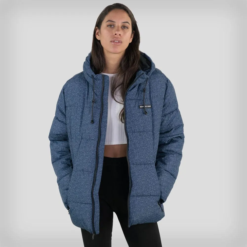 Members Only Women's Heather Print Puffer Oversized Jacket