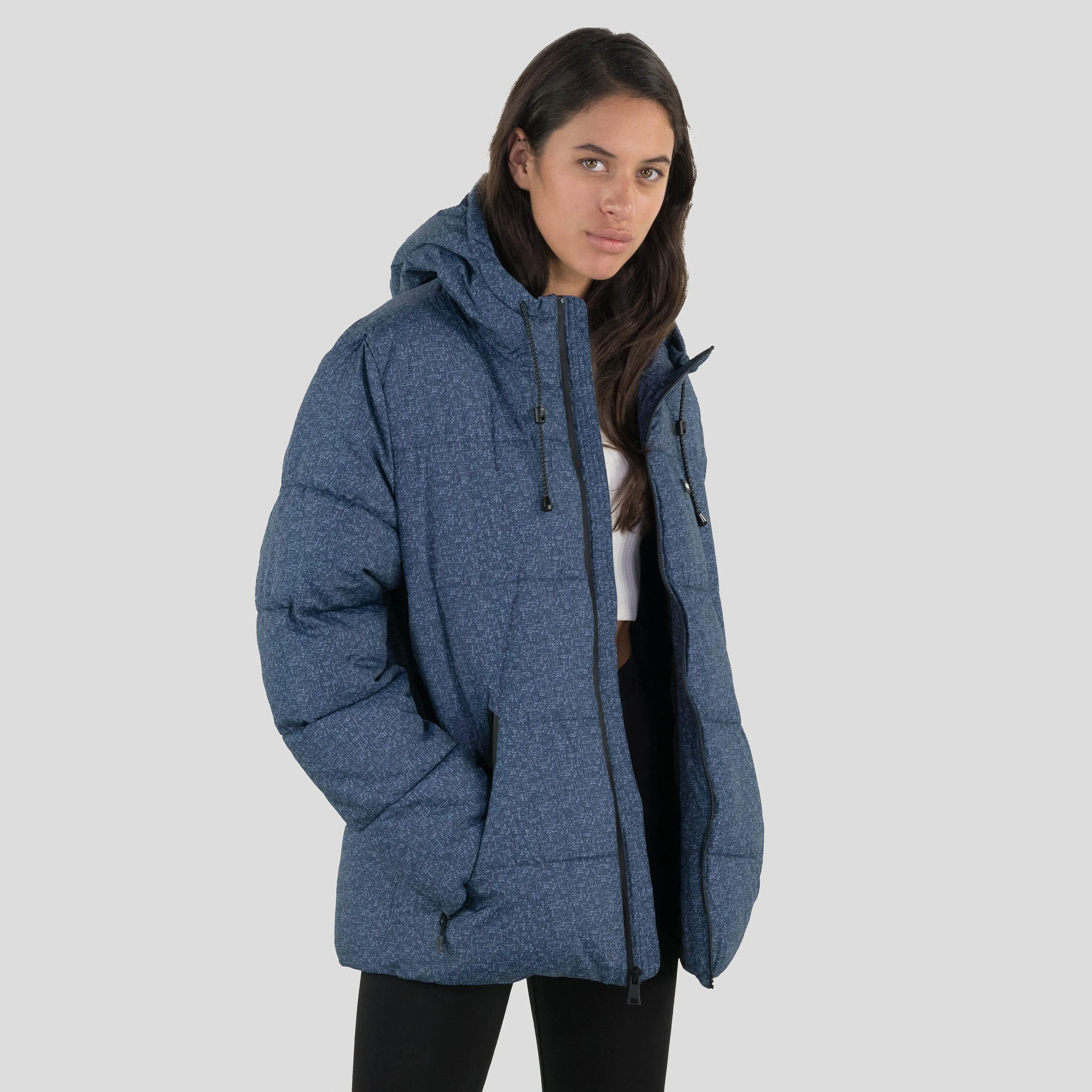 Members Only Women's Heather Print Puffer Oversized Jacket