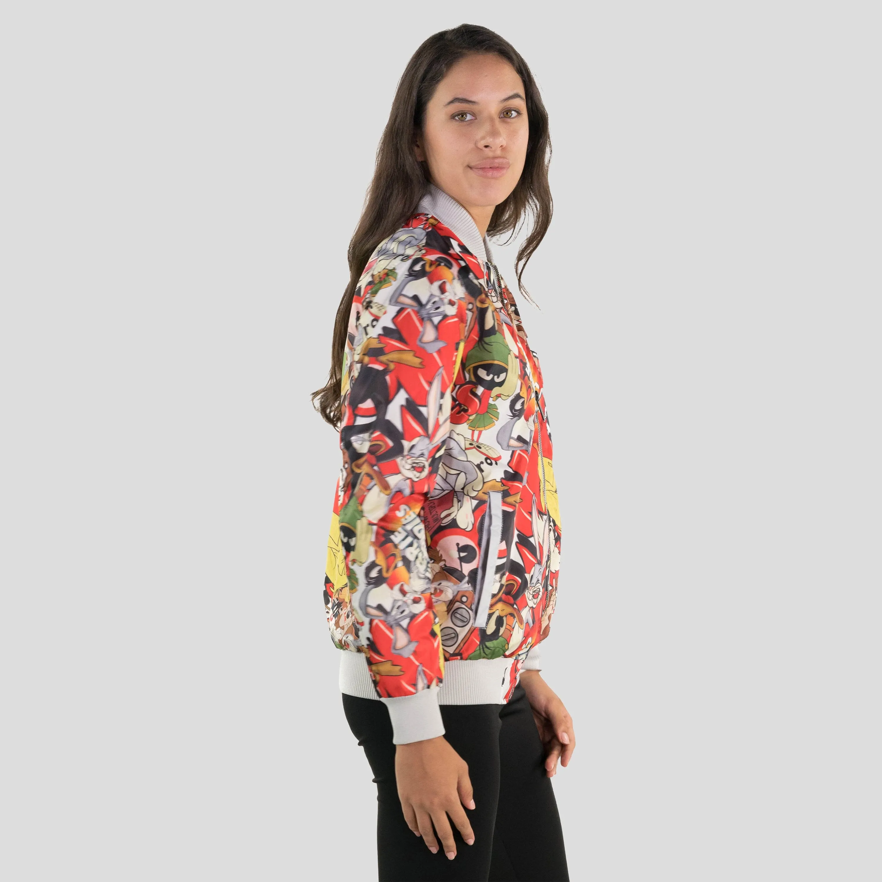 Members Only Women's Looney Tunes Vintage Mash Print Oversized Jacket