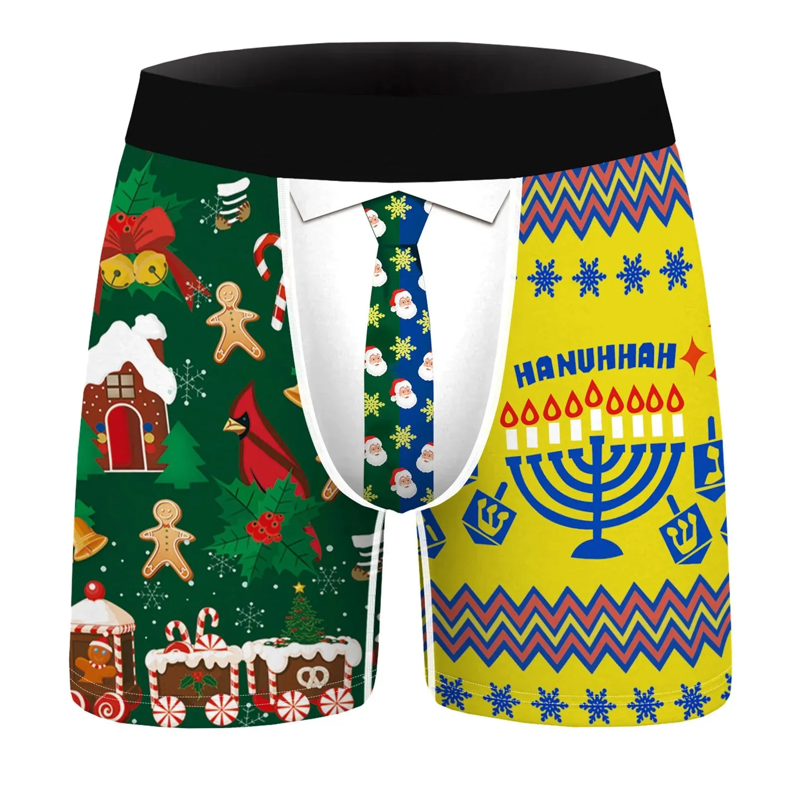 Men Christmas Stylish Printing Shorts Underwear Mid Waist Elastic Waistband Boxer Brief Breathable Underpants