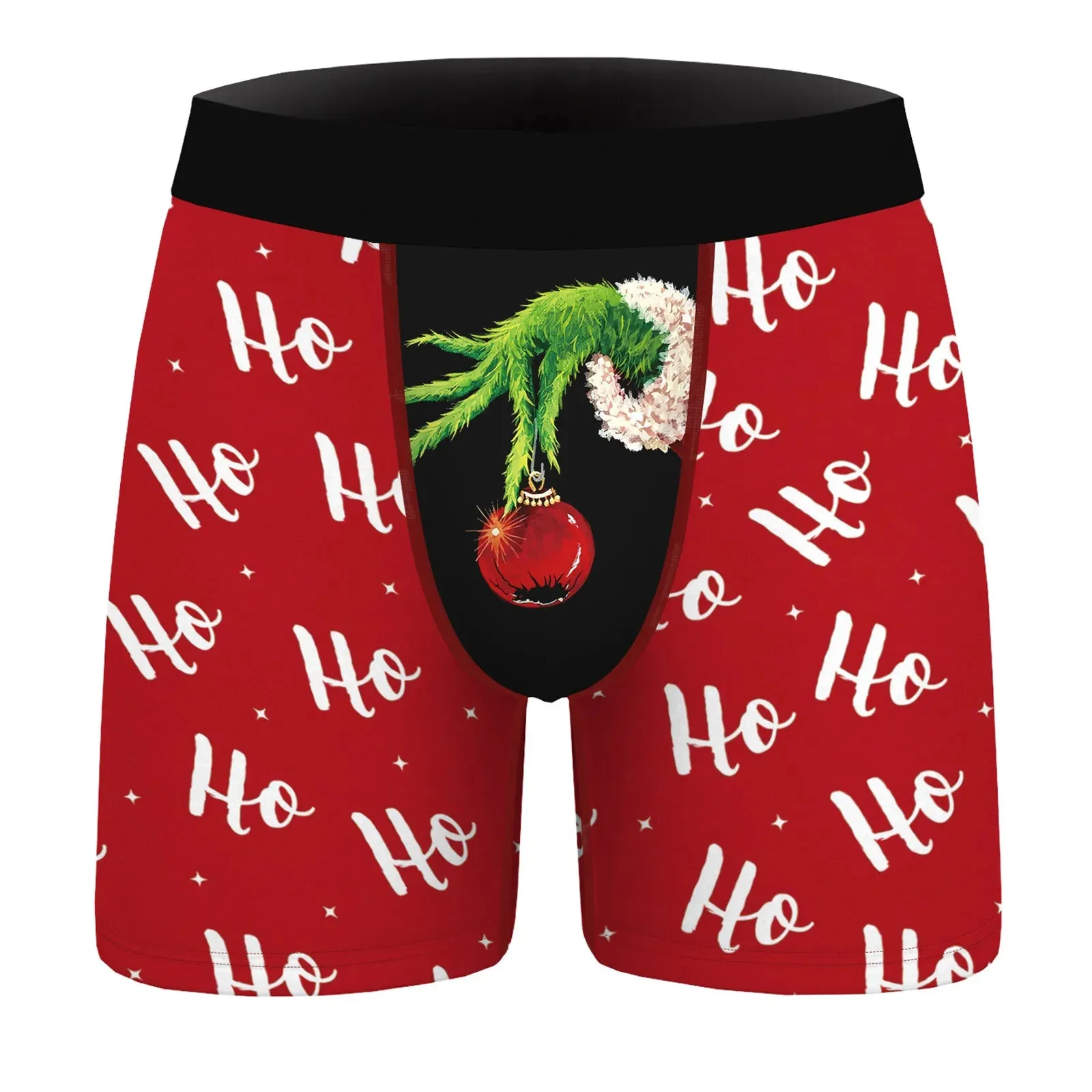 Men Christmas Stylish Printing Shorts Underwear Mid Waist Elastic Waistband Boxer Brief Breathable Underpants