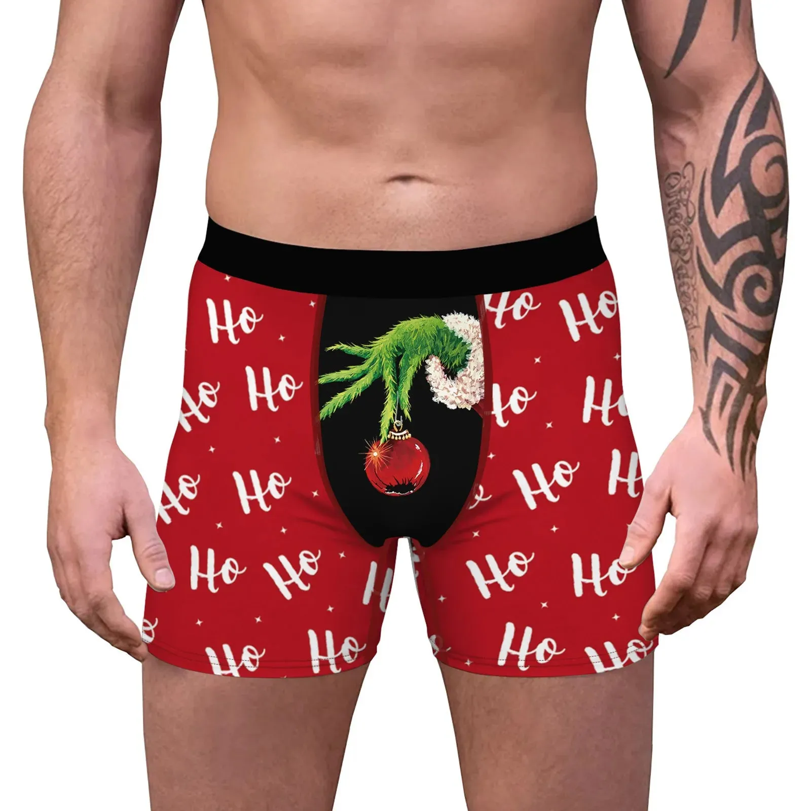 Men Christmas Stylish Printing Shorts Underwear Mid Waist Elastic Waistband Boxer Brief Breathable Underpants