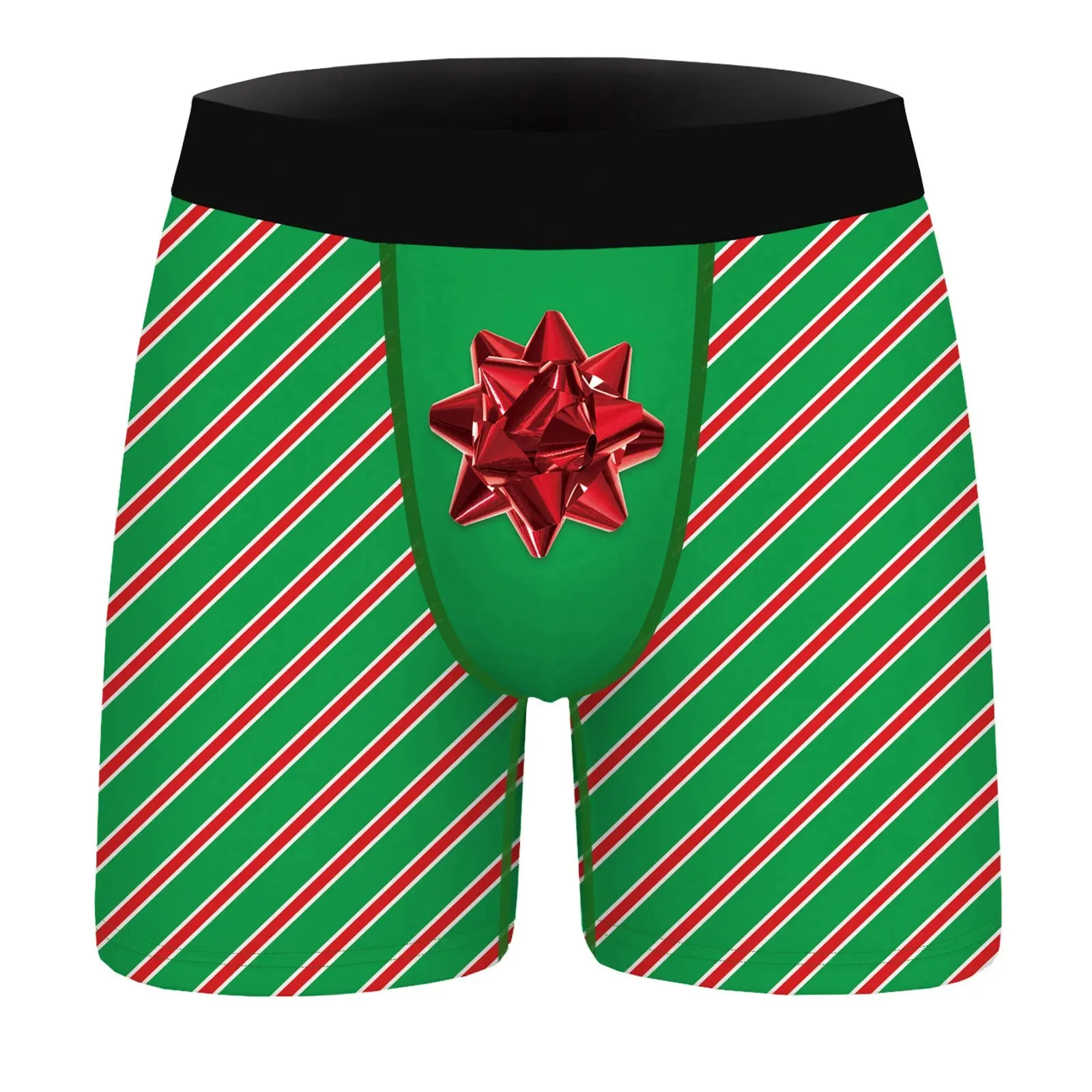 Men Christmas Stylish Printing Shorts Underwear Mid Waist Elastic Waistband Boxer Brief Breathable Underpants