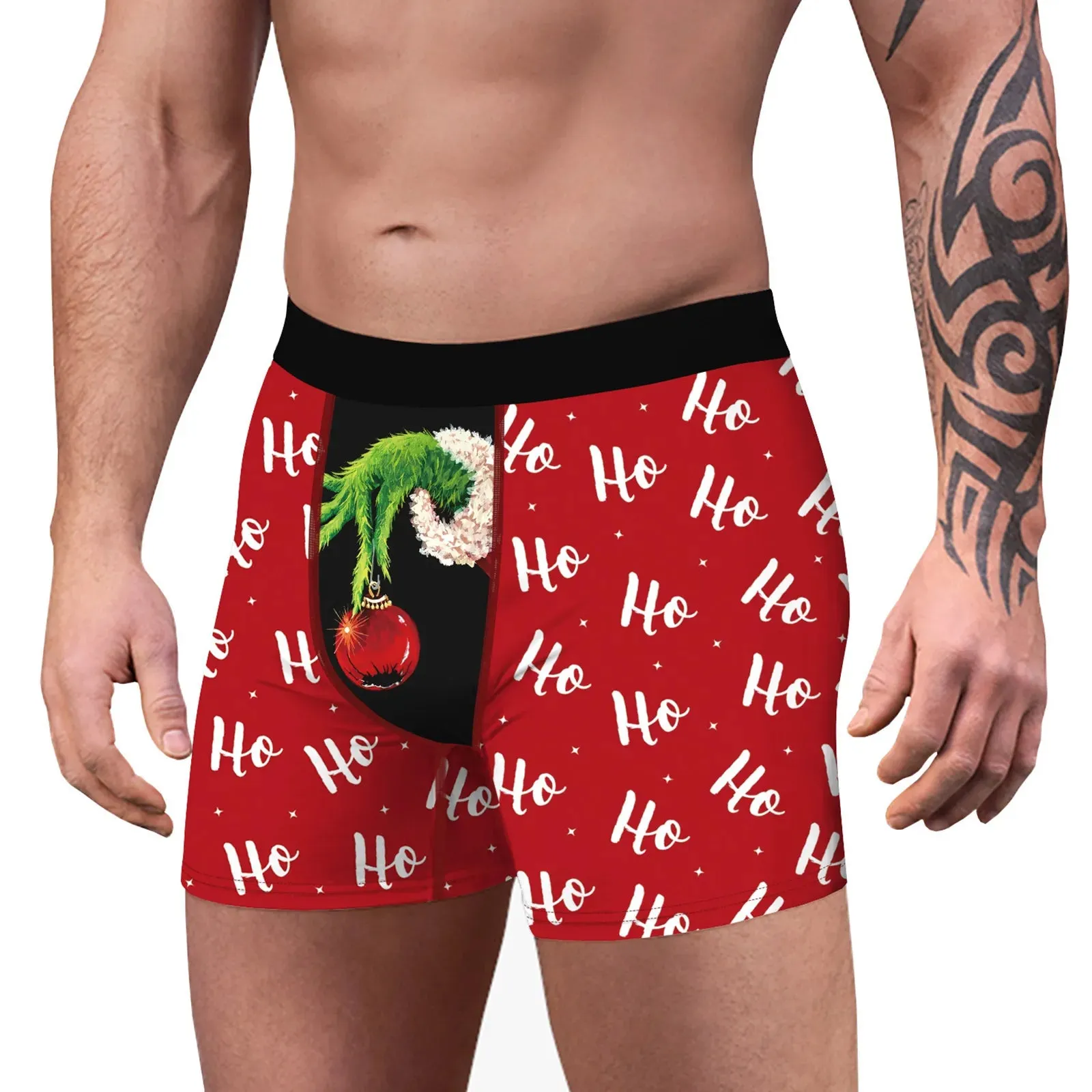 Men Christmas Stylish Printing Shorts Underwear Mid Waist Elastic Waistband Boxer Brief Breathable Underpants