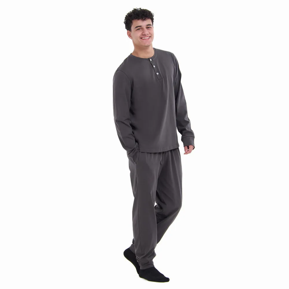 Men Fall Pajama Set Dark Grey Buttoned Sweatshirt   Pants