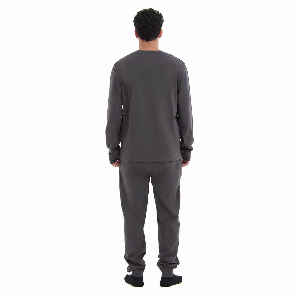 Men Fall Pajama Set Dark Grey Buttoned Sweatshirt   Pants