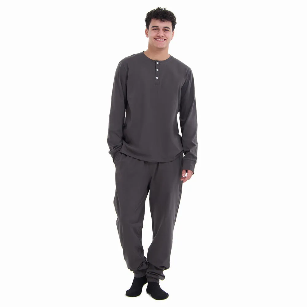 Men Fall Pajama Set Dark Grey Buttoned Sweatshirt   Pants