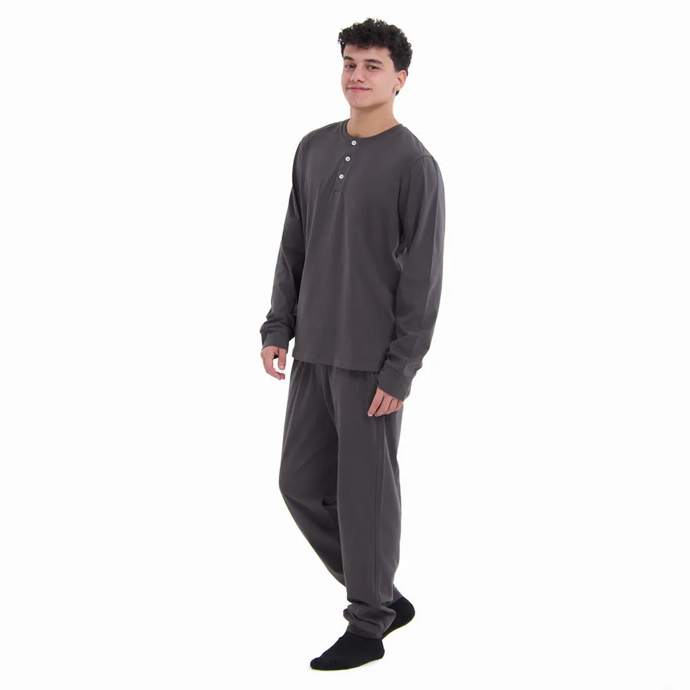 Men Fall Pajama Set Dark Grey Buttoned Sweatshirt   Pants