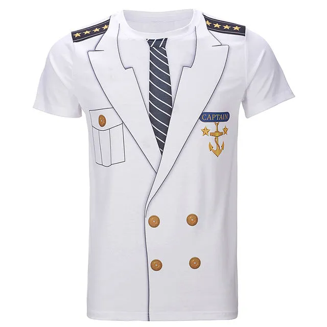 Men Police 3D T Shirt Doctor Gentleman Adult Funny Party Cop Pirate Punpkin Pilot Sailor Santa Claus Halloween Cosplay Top