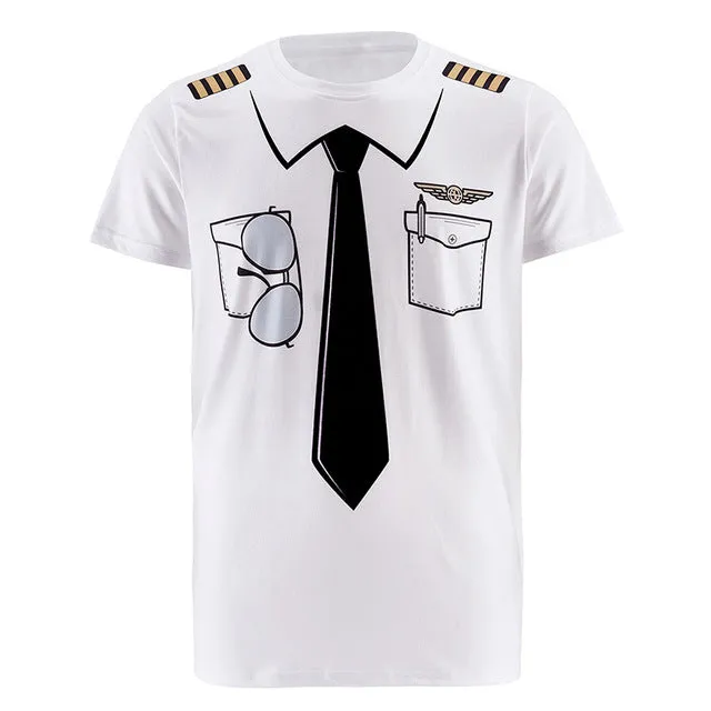 Men Police 3D T Shirt Doctor Gentleman Adult Funny Party Cop Pirate Punpkin Pilot Sailor Santa Claus Halloween Cosplay Top