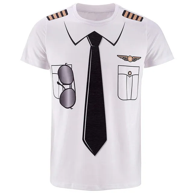 Men Police 3D T Shirt Doctor Gentleman Adult Funny Party Cop Pirate Punpkin Pilot Sailor Santa Claus Halloween Cosplay Top