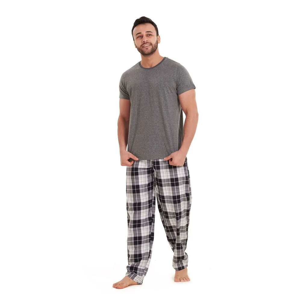 Men summer pajama set Dark Grey T-shirt  Off white x grey checkered pants