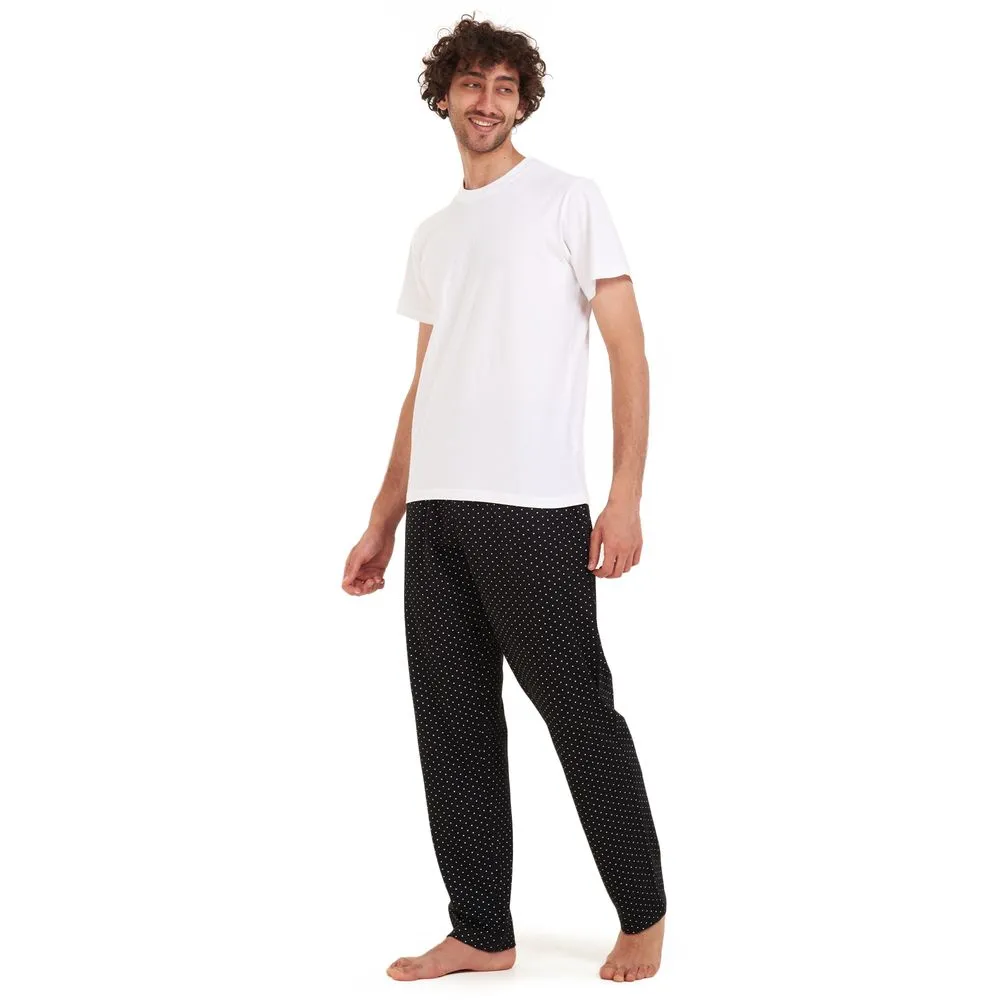 Men summer pajama set White t-shirt  Black stars Pants