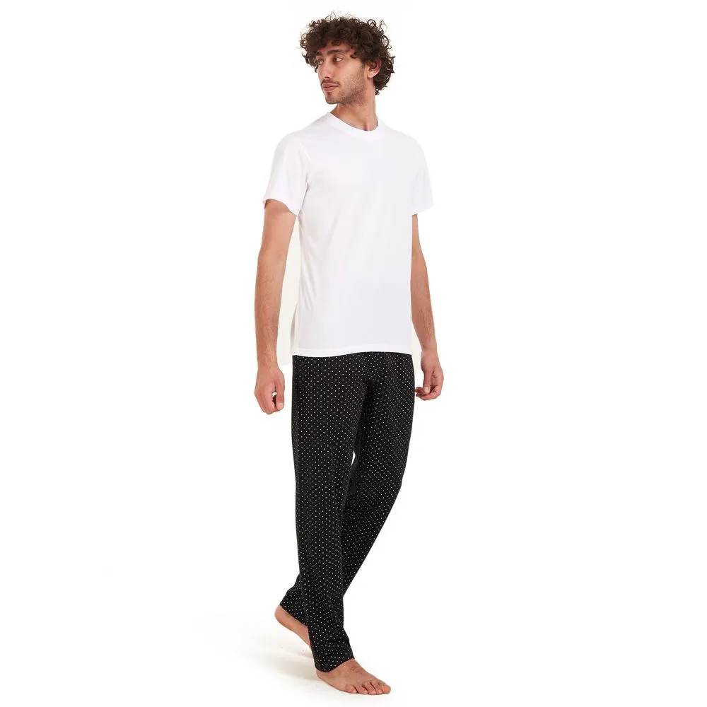 Men summer pajama set White t-shirt  Black stars Pants