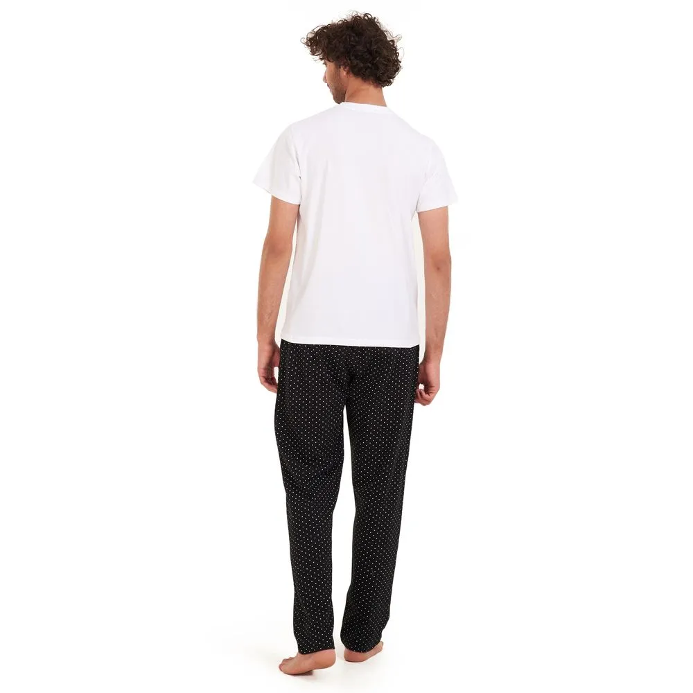 Men summer pajama set White t-shirt  Black stars Pants