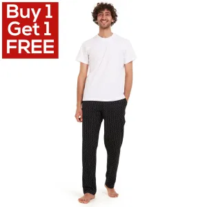 Men summer pajama set White t-shirt  Black stars Pants