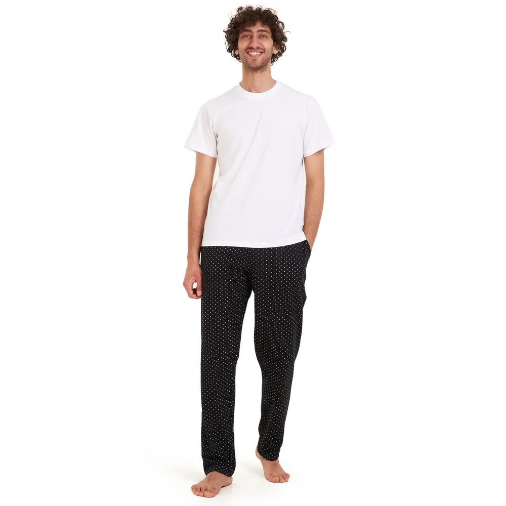 Men summer pajama set White t-shirt  Black stars Pants