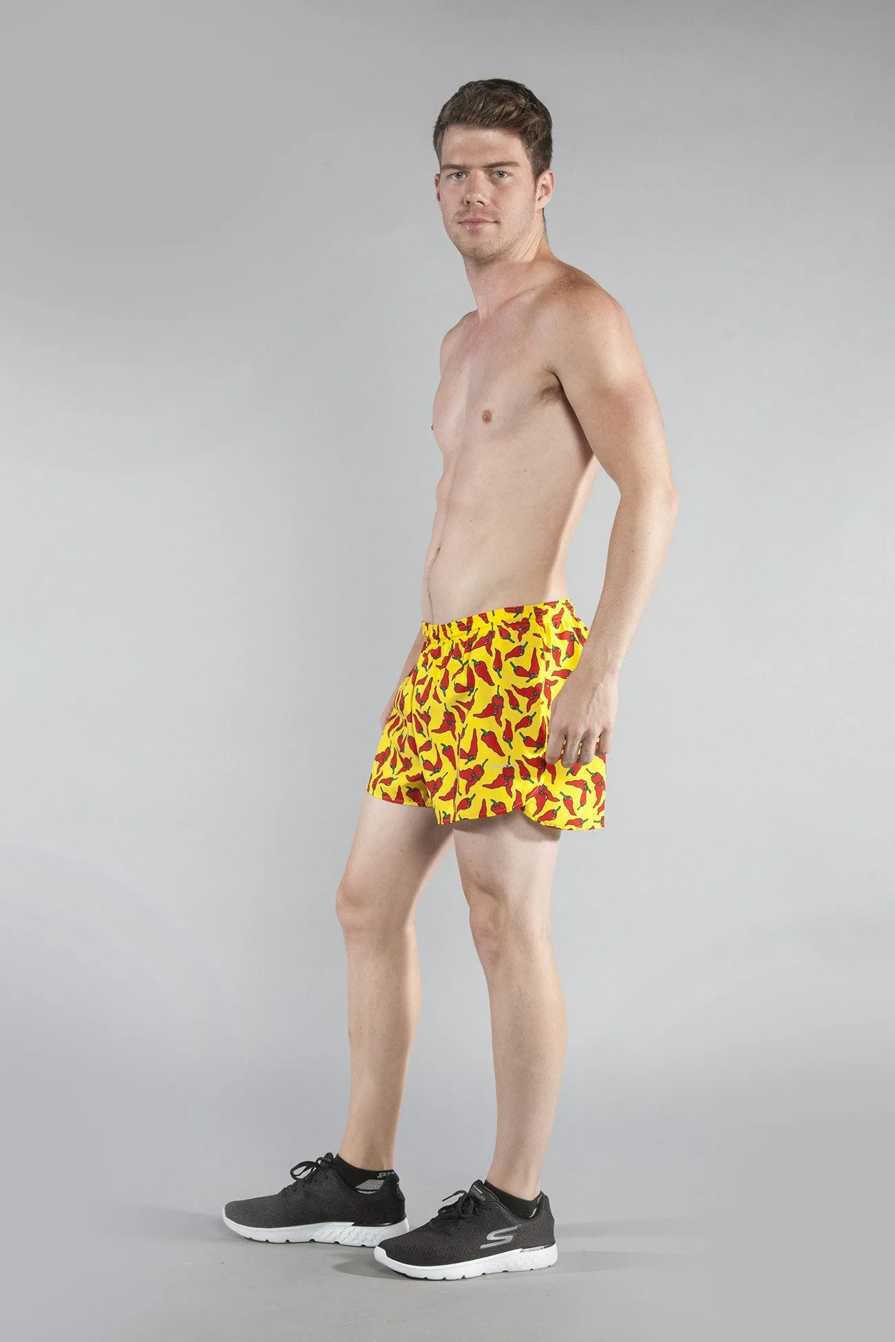 Men's Printed 3" Half Split Shorts - Yellow Chili Pepper