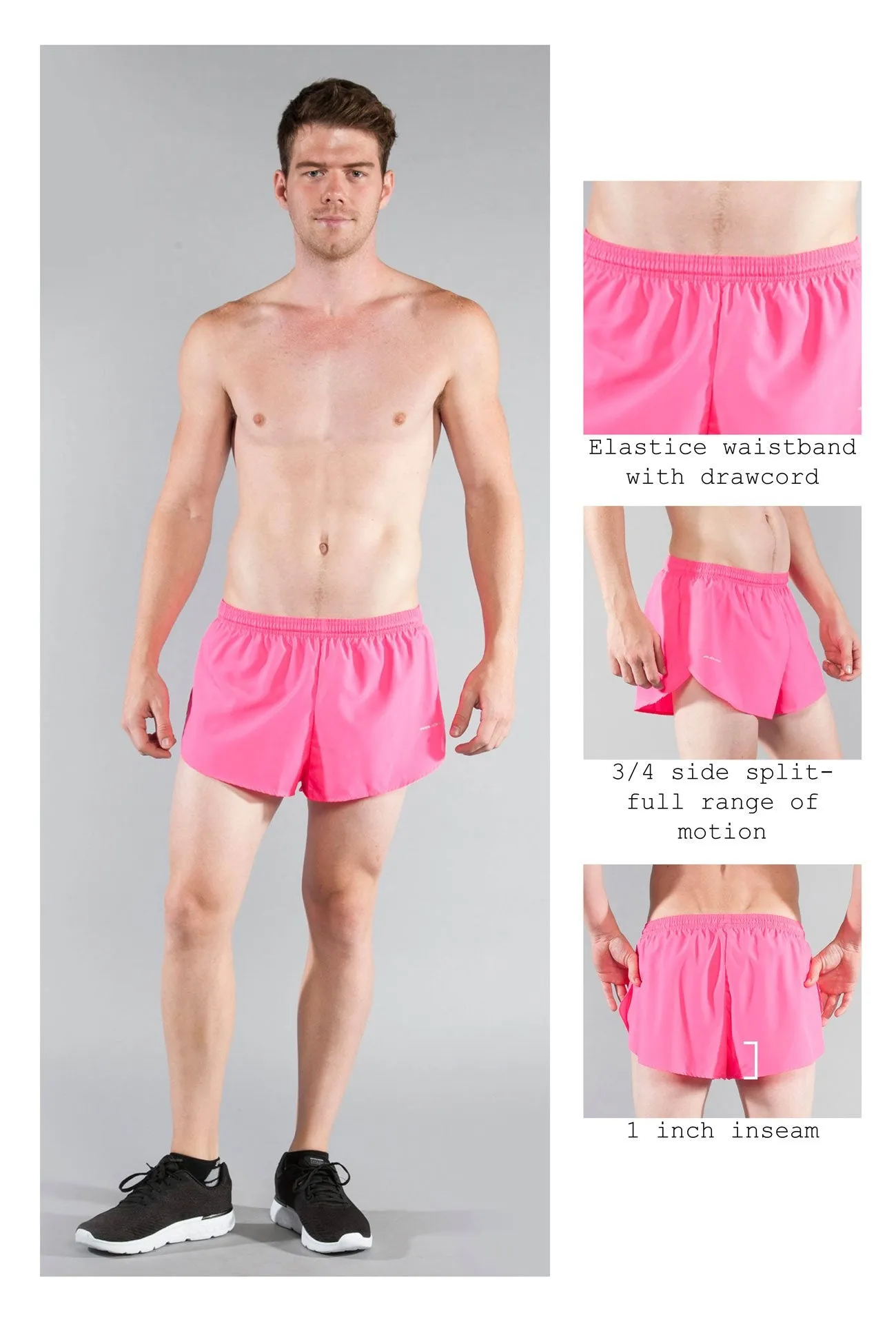 Men's Solid 1" Elite Split Shorts - Hot Pink