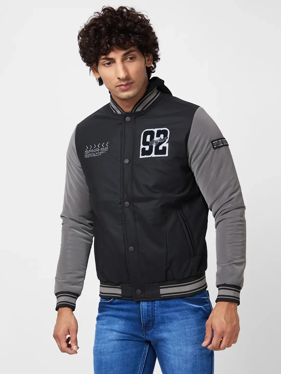 Men'S Varsity Jacket With Towel Embroidery Badges & Printed Back Details