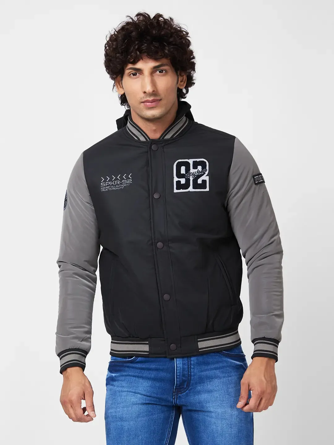 Men'S Varsity Jacket With Towel Embroidery Badges & Printed Back Details