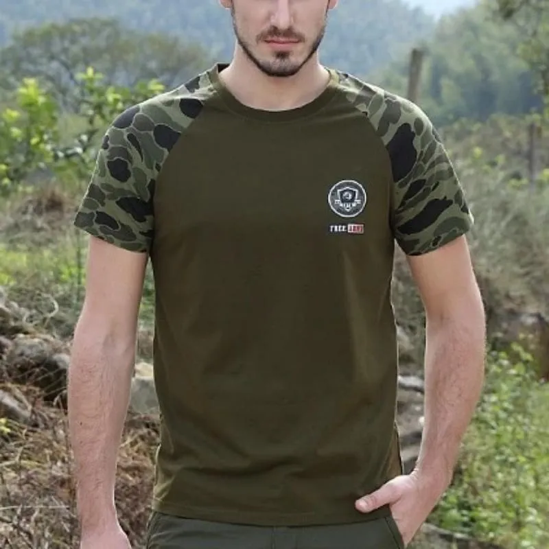 Military Army Green Casual Patchwork Short Sleeve Shirt