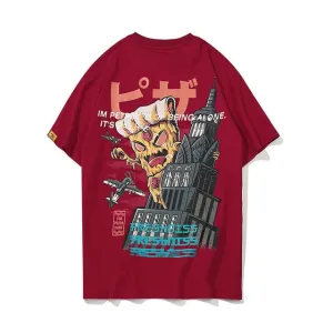 Monster Pizza Printed Hip Hop Streetwear Loose Tees