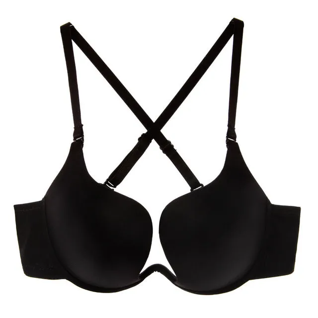 New Hot Sexy Bra Push Up U Plunge Bra Of Underwear Women D Cup Seamless Half Cup Bra And Brief Dress Lingerie Halter Solid Black