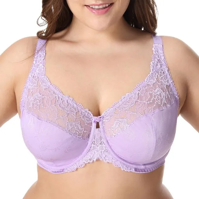 New Women's Full Coverage Minimizer Jacquard Non Padded Lace Sheer Bra