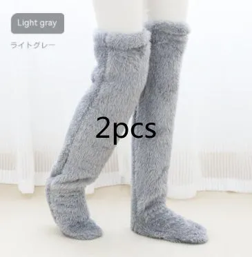 Over Knee High Fuzzy Long Socks Winter Warm Cold Leg Knee Joint Cold-proof Stockings Home Floor Sleeping Socks