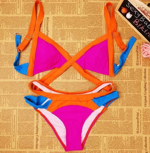 PARAKINI 2017 Summer New Swimsuit Sexy Bandage Bikinis Set Women Contrast Color Swimwear Brazilian Biquini Trikini Plus Size XL