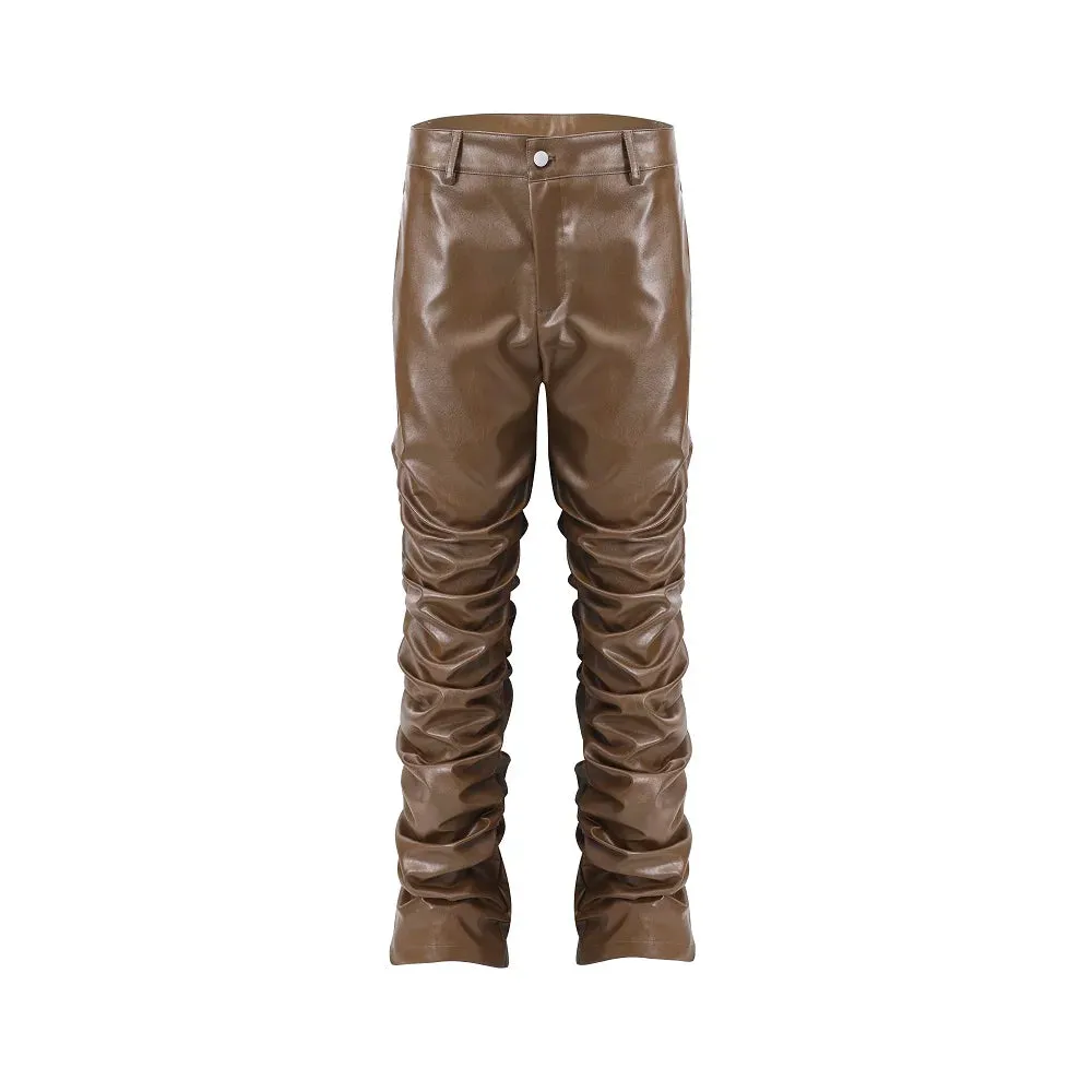 Pleated Leather Pants Men Motorcycle Leather Pants Street Wear