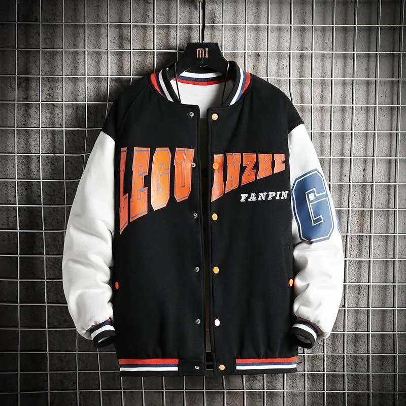 Plus Color Block Baseball Collar Varsity Jacket