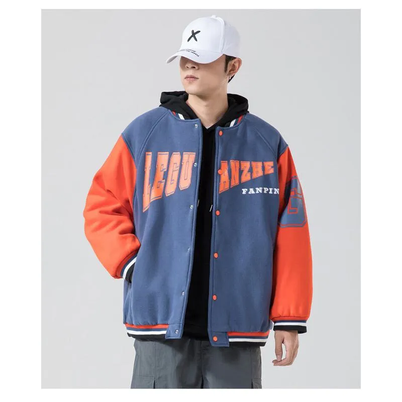 Plus Color Block Baseball Collar Varsity Jacket