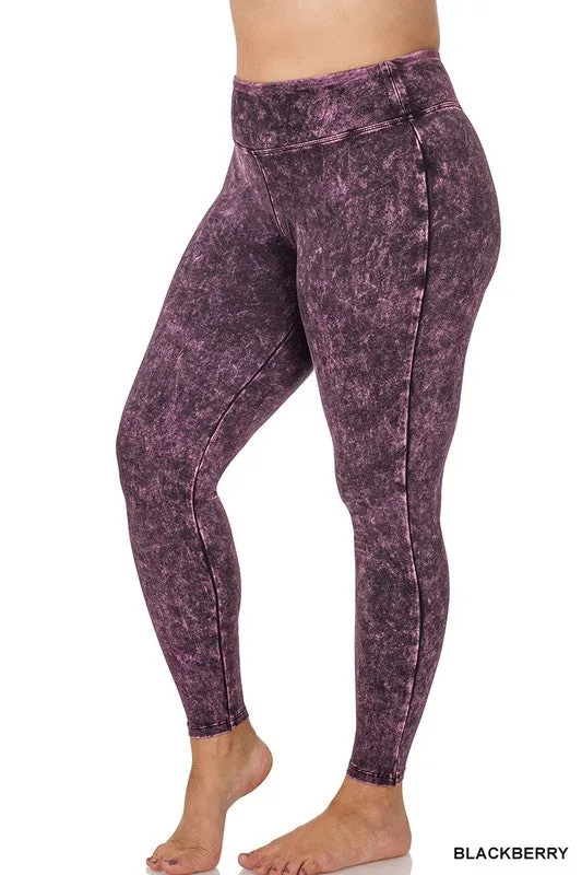 Plus Mineral Washed Wide Waistband Yoga Leggings