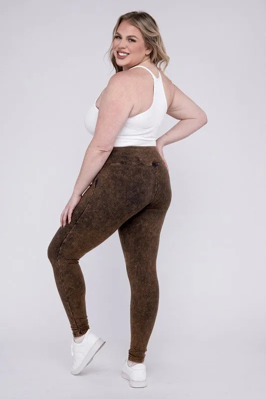 Plus Mineral Washed Wide Waistband Yoga Leggings