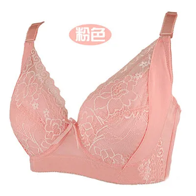 Plus Size Bra Cotton Full Cup Women Sexy Lace Push Up Bras New One Piece Side Gathering D Cup 100C 100D 100E Black Red Pink Bras