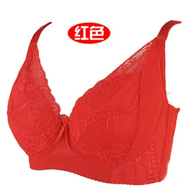 Plus Size Bra Cotton Full Cup Women Sexy Lace Push Up Bras New One Piece Side Gathering D Cup 100C 100D 100E Black Red Pink Bras