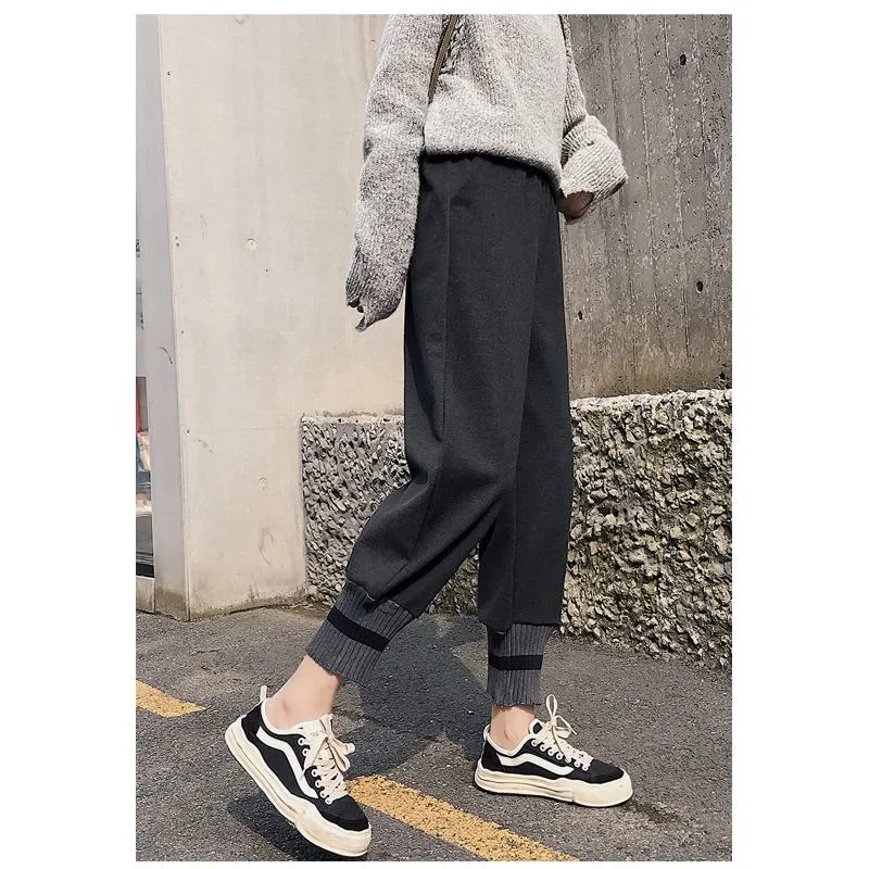 Plus Straight Starry Sky Woolen High-Waisted Loose Fit Pants