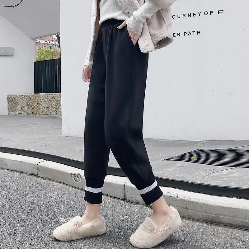 Plus Straight Starry Sky Woolen High-Waisted Loose Fit Pants