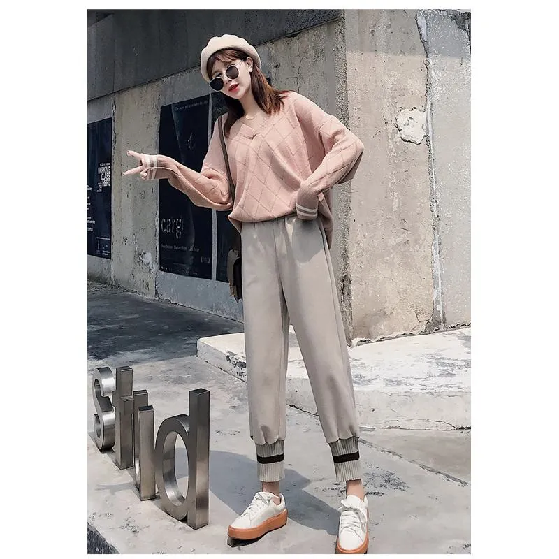 Plus Straight Starry Sky Woolen High-Waisted Loose Fit Pants