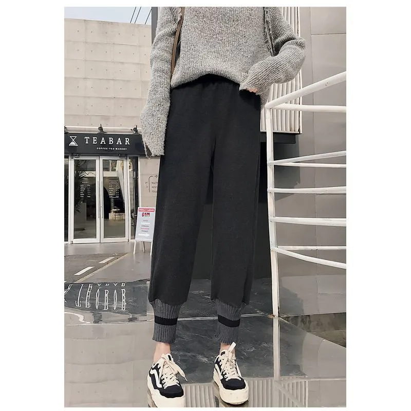 Plus Straight Starry Sky Woolen High-Waisted Loose Fit Pants