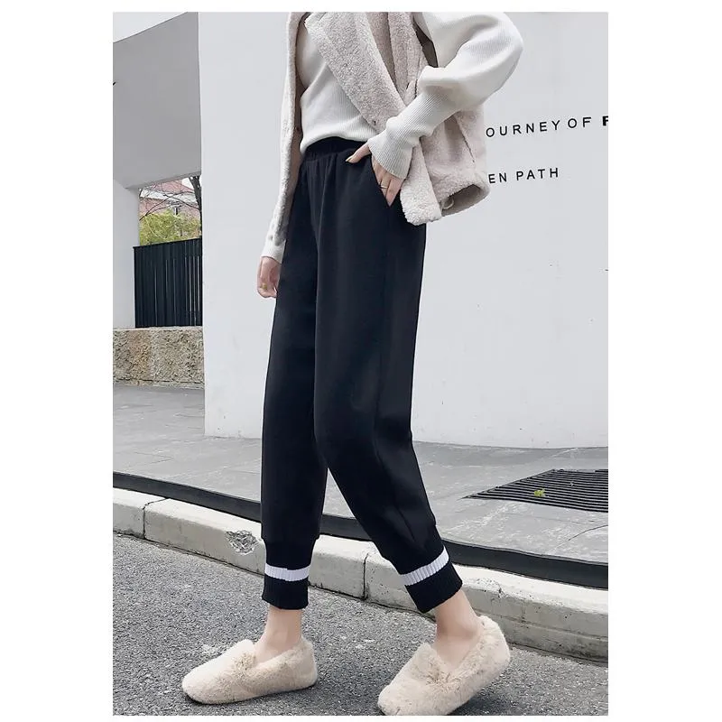 Plus Straight Starry Sky Woolen High-Waisted Loose Fit Pants