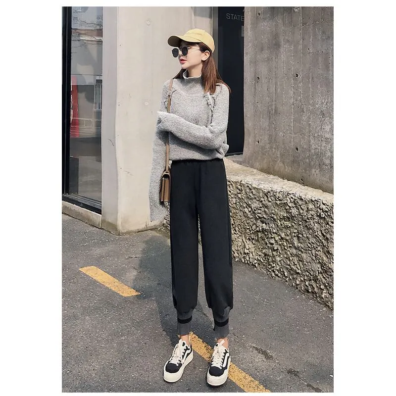 Plus Straight Starry Sky Woolen High-Waisted Loose Fit Pants