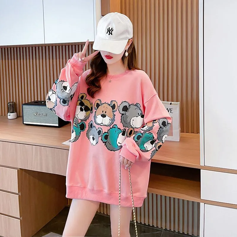 Pullover Thin Cartoon Plus Cotton Print Loose Fit Sweatshirt