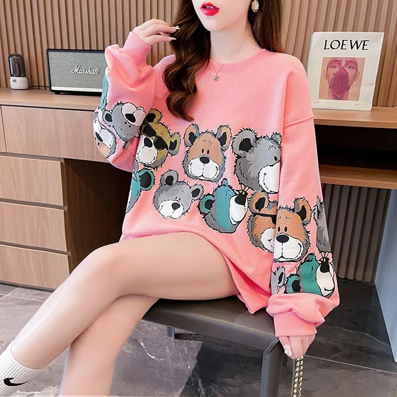 Pullover Thin Cartoon Plus Cotton Print Loose Fit Sweatshirt