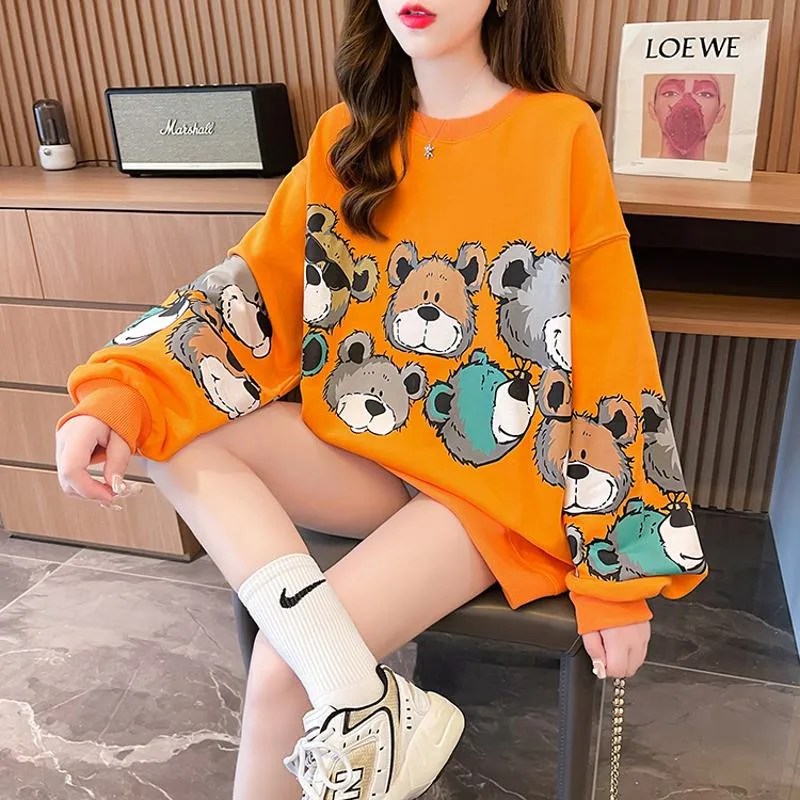 Pullover Thin Cartoon Plus Cotton Print Loose Fit Sweatshirt