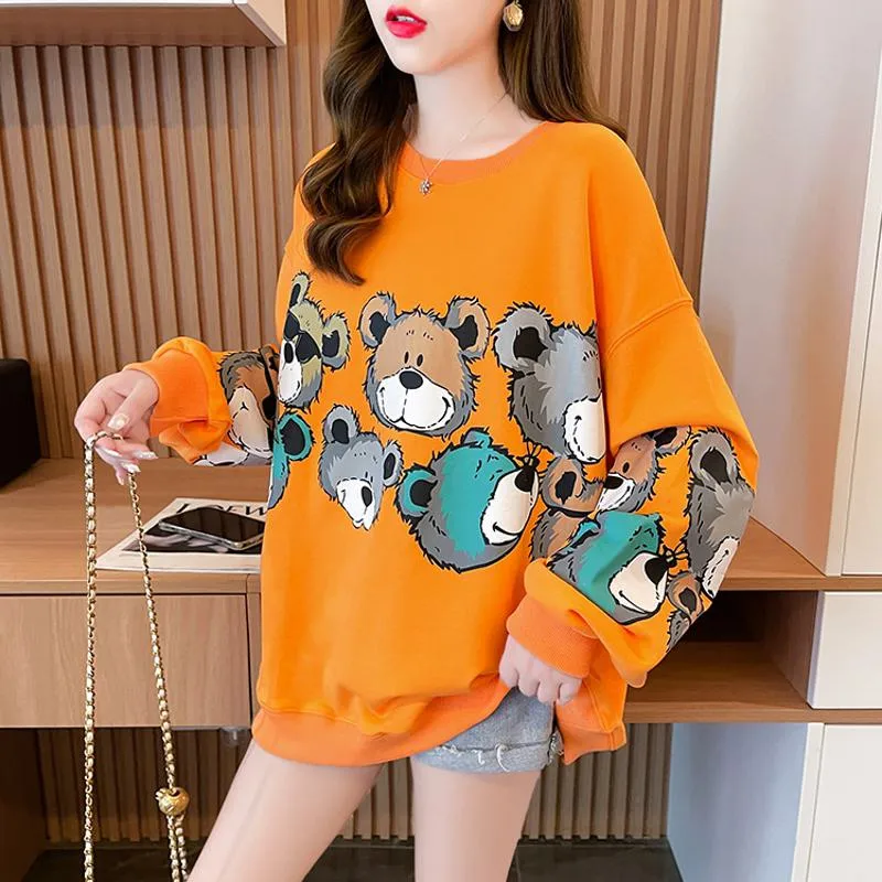 Pullover Thin Cartoon Plus Cotton Print Loose Fit Sweatshirt